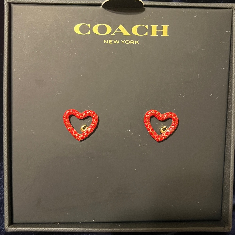 Coach Red Pave Heart Stud Earrings - Picture 2 of 6